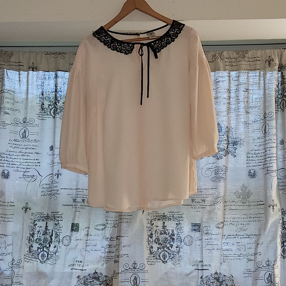 Cream & Black Blouse